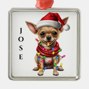 ORNEMENT CARRÉ ARGENTÉ CHIHUAHUA CHIHUA CHIHUA CHIRISTMAS ADORABLE