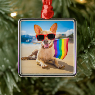Ornement Carré Argenté Chihuahua Dog  at the Beach