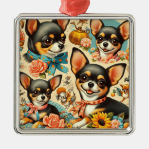 Ornement Carré Argenté Chihuahua sans mer vintage