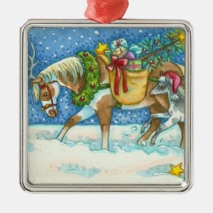 ORNEMENT CARRÉ ARGENTÉ CHINCOTEAGUE ISLAND PONIES CHRISTMAS ORNAMENT