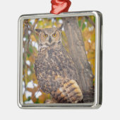 Ornement Carré Argenté Chouette à grande corne (Gauche)