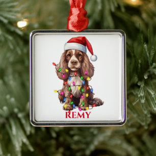 ORNEMENT CARRÉ ARGENTÉ CHRISTMAS AMÉRICAIN COCKER SPANIEL DOG