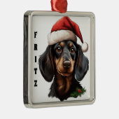 ORNEMENT CARRÉ ARGENTÉ CHRISTMAS BLACK TAN DACHSHUND CHIEN (Droite)