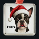 ORNEMENT CARRÉ ARGENTÉ CHRISTMAS BOSTON TERRIER CHIEN AVEC SANTA HAT<br><div class="desc">CHRISTMAS BOSTON TERRIER CHIEN AVEC SANTA HAT</div>