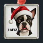 ORNEMENT CARRÉ ARGENTÉ CHRISTMAS BOSTON TERRIER CHIEN AVEC SANTA HAT<br><div class="desc">CHRISTMAS BOSTON TERRIER CHIEN AVEC SANTA HAT</div>