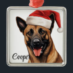 ORNEMENT CARRÉ ARGENTÉ CHRISTMAS CHIEN MALINOIS BELGE AVEC SANTA HAT<br><div class="desc">CHRISTMAS CHIEN MALINOIS BELGE AVEC SANTA HAT</div>