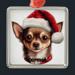 ORNEMENT CARRÉ ARGENTÉ CHRISTMAS CHIHUAHUA CHIEN AVEC SANTA HAT<br><div class="desc">CHRISTMAS CHIHUAHUA CHIEN AVEC SANTA HAT</div>