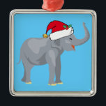 Ornement Carré Argenté Christmas Elephant<br><div class="desc">Beau éléphant de vacances portant un chapeau de Père Noël rouge. Un cadeau de Noël mignon pour quelqu'un qui aime les animaux sauvages et la fantaisie.</div>