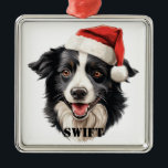 ORNEMENT CARRÉ ARGENTÉ CHRISTMAS FRONTIÈRE COLLIE CHIEN AVEC SANTA HAT<br><div class="desc">CHRISTMAS FRONTIÈRE COLLIE CHIEN AVEC SANTA HAT</div>