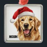 ORNEMENT CARRÉ ARGENTÉ CHRISTMAS GOLDEN RETRIEVER CHIEN AVEC SANTA HAT<br><div class="desc">CHRISTMAS GOLDEN RETRIEVER CHIEN AVEC SANTA HAT</div>