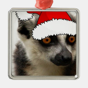 Ornement Carré Argenté Christmas Lemur