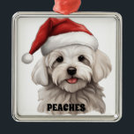 ORNEMENT CARRÉ ARGENTÉ CHRISTMAS MALTESE CHIEN AVEC SANTA HAT<br><div class="desc">CHRISTMAS MALTESE CHIEN AVEC SANTA HAT</div>