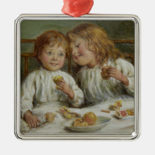 Ornement Carré Argenté Christmas Morning (par Joseph Clark)