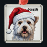 ORNEMENT CARRÉ ARGENTÉ CHRISTMAS WEST HIGHLAND CHIEN BLANC AVEC SANTA HAT<br><div class="desc">CHRISTMAS WEST HIGHLAND CHIEN BLANC AVEC SANTA HAT</div>