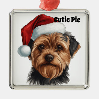 ORNEMENT CARRÉ ARGENTÉ CHRISTMAS YORKSHIRE TERRIER CHIEN AVEC SANTA HAT