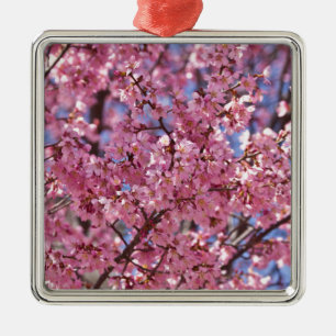 Ornement Carré Argenté Ciel Rose de Cerisier Sakura