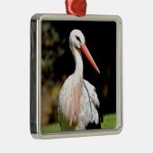 Ornement Carré Argenté cigogne blanche sur l'herbe (Droite)