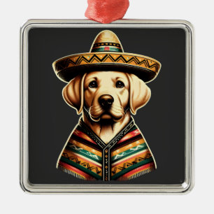 Ornement Carré Argenté Cinco De Mayo Labrador Retriever Poncho Sombrero