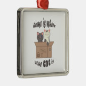 Ornement Carré Argenté Citation drôle Accueil est où est votre chat (Droite)