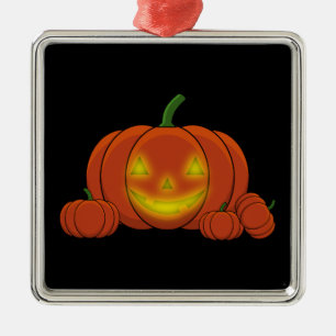 Ornement Carré Argenté Citrouille Jack-o-lanterne