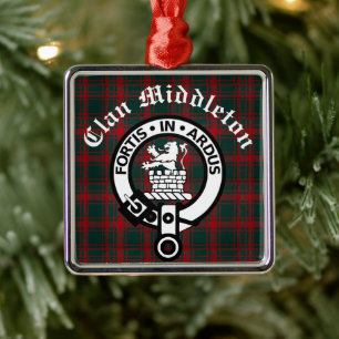 Ornement Carré Argenté Clan Middleton Crest Badge et Tartan