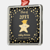 Ornement Carré Argenté Classe de 2023 Mete Black and Gold Star Graduation (Gauche)