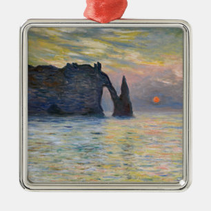 Ornement Carré Argenté Claude Monet - La Falaise, Etretat, Coucher de sol