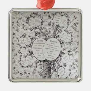 Ornement Carré Argenté Clé à l'arbre généalogique