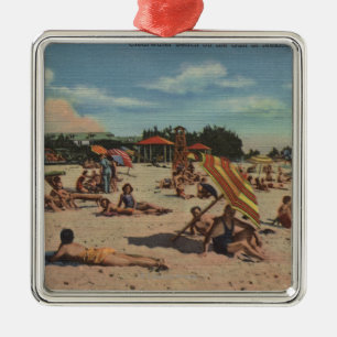 Ornement Carré Argenté Clearwater, FL - Sunbathers sur la plage de