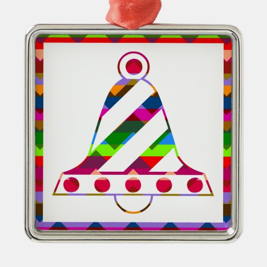 Ornement Carré Argenté Cloche de Noël (Devant)