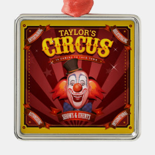Ornement Carré Argenté Clown Carnaval AJOUTER LE NOM Big Top Family Circu