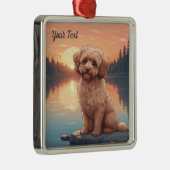 Ornement Carré Argenté Cockapoo par le lac (Droite)