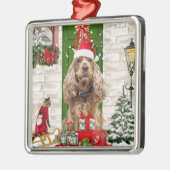 Ornement Carré Argenté Cocker Spaniel Chien Noël (Gauche)