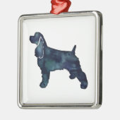 Ornement Carré Argenté Cocker Spaniel Chien Silhouette Noir Aquarelle (Gauche)
