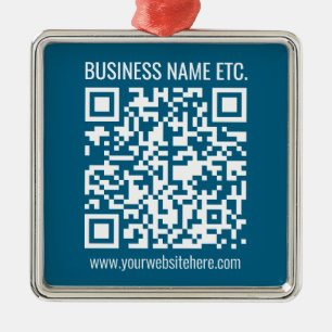 Ornement Carré Argenté Code QR bleu océan modifiable