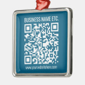 Ornement Carré Argenté Code QR bleu océan modifiable (Gauche)