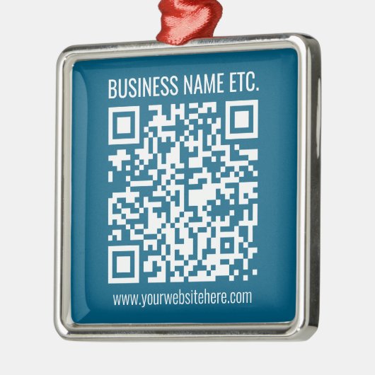 Ornement Carré Argenté Code QR bleu océan modifiable (Gauche)