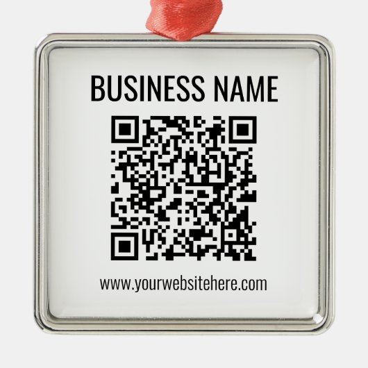 Ornement Carré Argenté Code QR personnalisable et nom commercial (Devant)