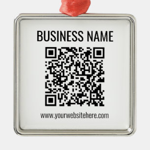 Ornement Carré Argenté Code QR personnalisable & nom de l'entreprise