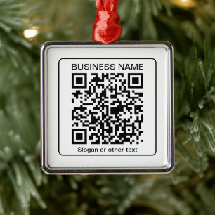Ornement Carré Argenté Code QR scannable modifiable + Nom de votre entrep