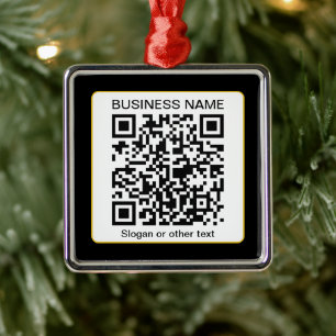 Ornement Carré Argenté Code QR scannable modifiable + Nom de votre entrep