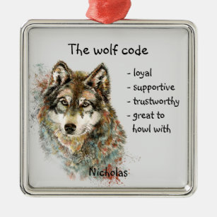 Ornement Carré Argenté Code Wolf Couleur d'eau inspirée Animaux sauvages