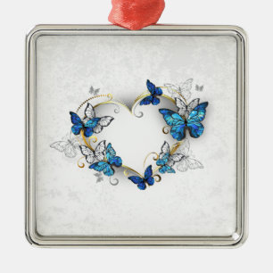 Ornement Carré Argenté Coeur bijoux avec papillons Morpho