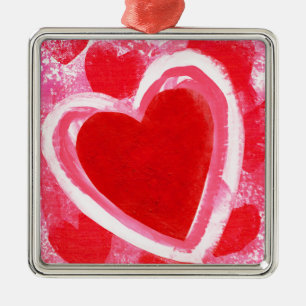 Ornement Carré Argenté Cœur de la Saint-Valentin par VictoriaShaylee
