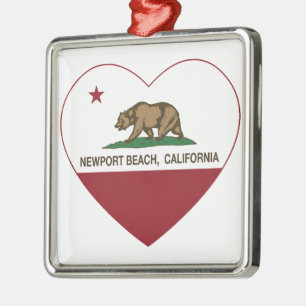Ornement Carré Argenté coeur de plage de Newport de drapeau de la