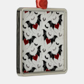 Ornement Carré Argenté Coeur d'Halloween avec ailes de chauve-souris noir (Droite)