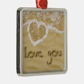 Ornement Carré Argenté Coeur "Love you" écrit dans Sable (Droite)