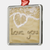 Ornement Carré Argenté Coeur "Love you" écrit dans Sable (Gauche)