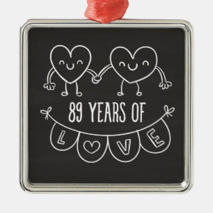Ornement Carré Argenté Coeurs de calèche-cadeaux du 89e anniversaire