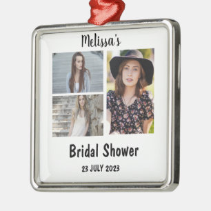 Ornement Carré Argenté Collage photo Fête des mariées 3 personnalisé